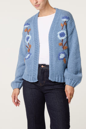 Embroidered Flower Knit Cardigan