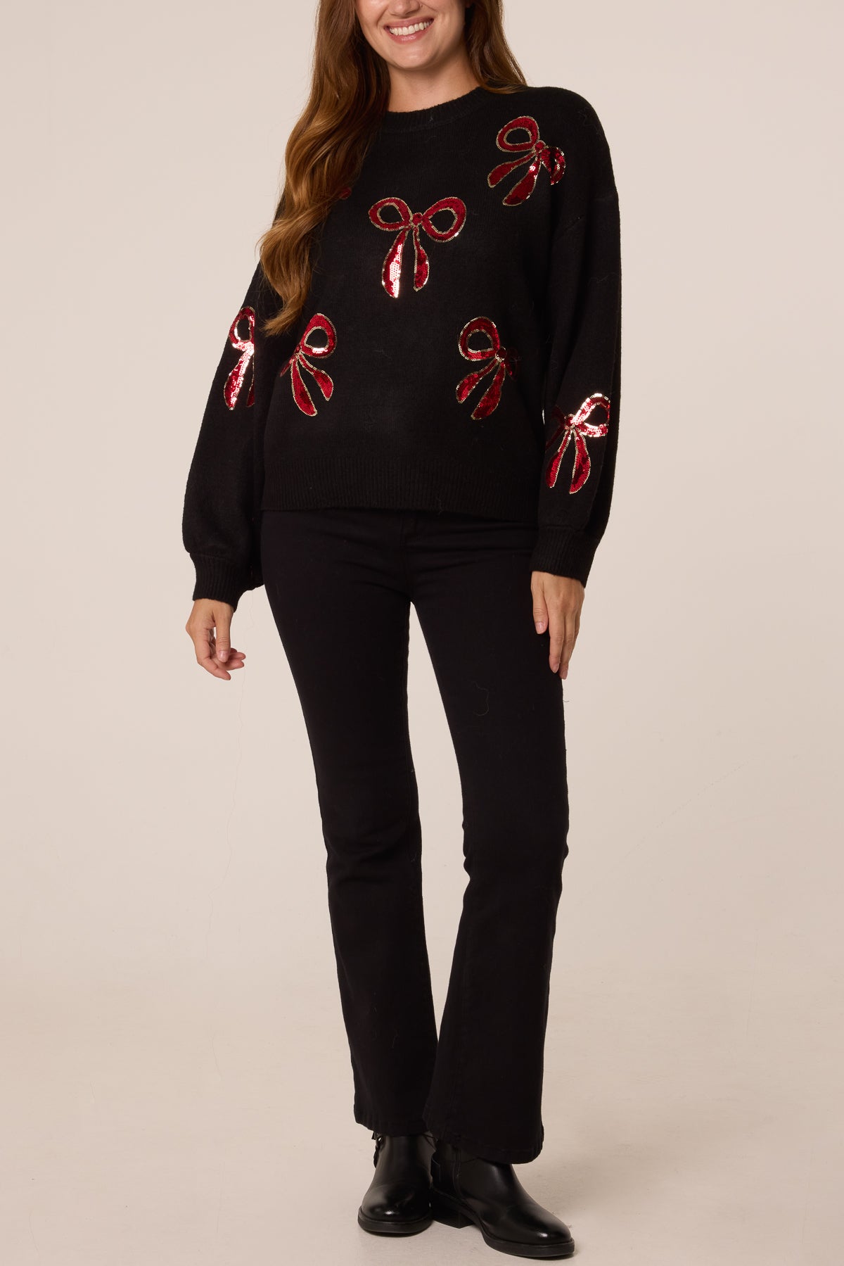 Red Sequin Bows Knitted Jumper