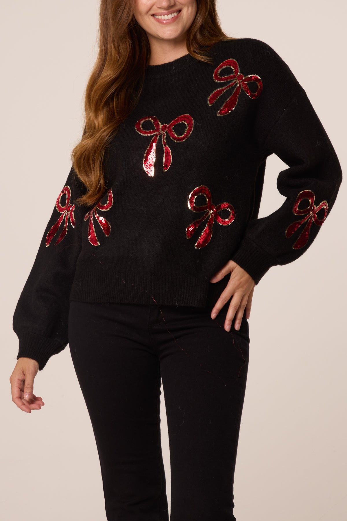 Red Sequin Bows Knitted Jumper