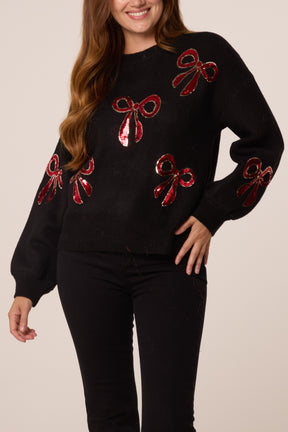 Red Sequin Bows Knitted Jumper