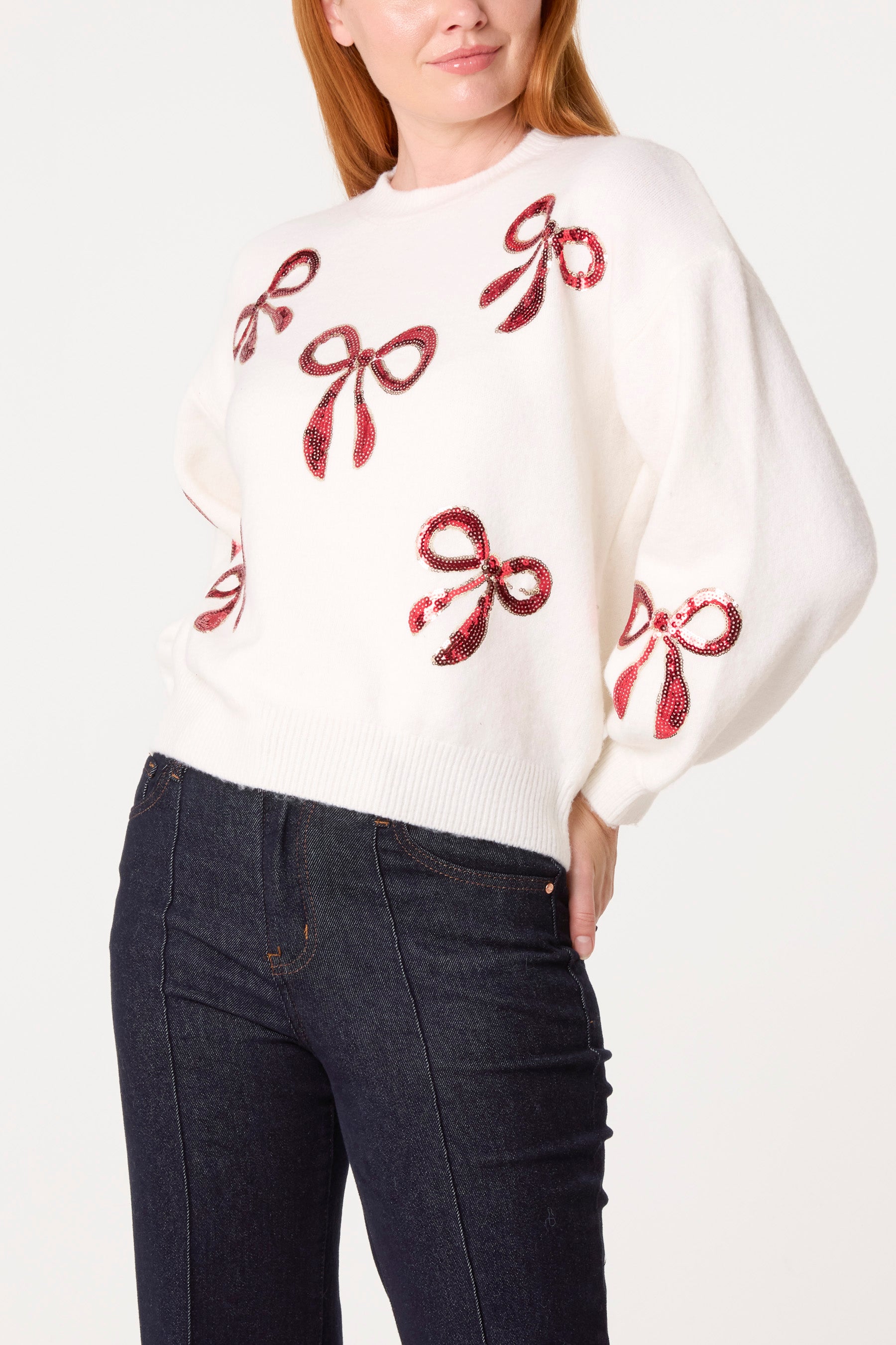 Red Sequin Bows Knitted Jumper