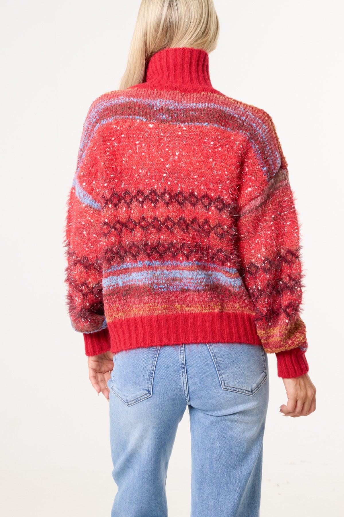High Neck Flecked Stripe Knit Jumper