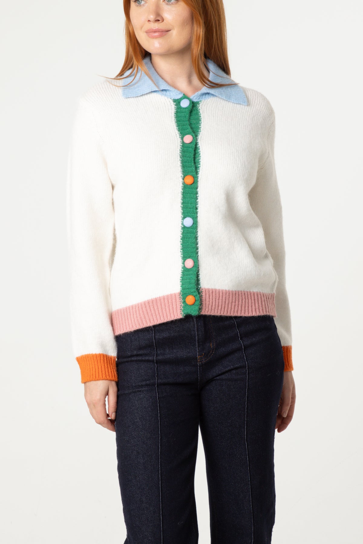 Colourful Contrast Knit Cardigan