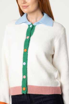Colourful Contrast Knit Cardigan