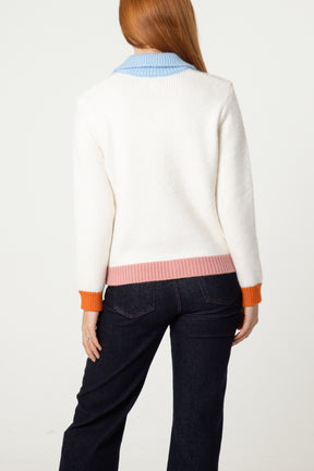 Colourful Contrast Knit Cardigan