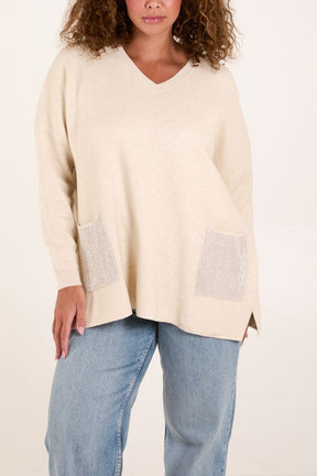 V Neck Embellished Pocket Jumper