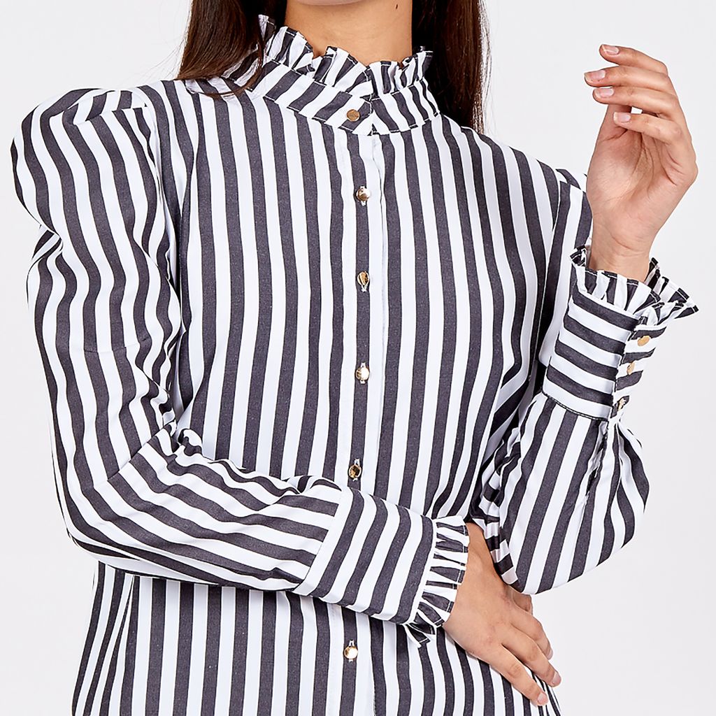 Stripe Frill & Puff Sleeve Shirt