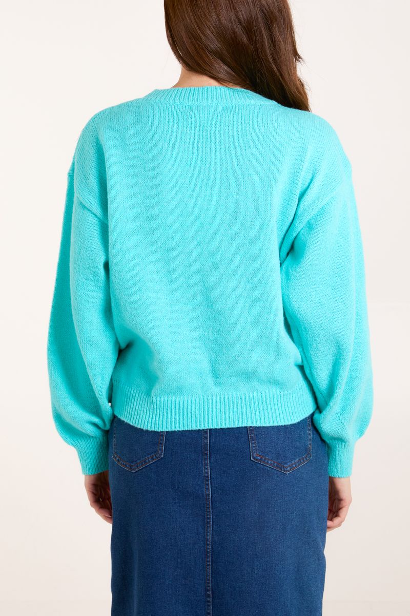 Knitted Daisies Crew Neck Jumper