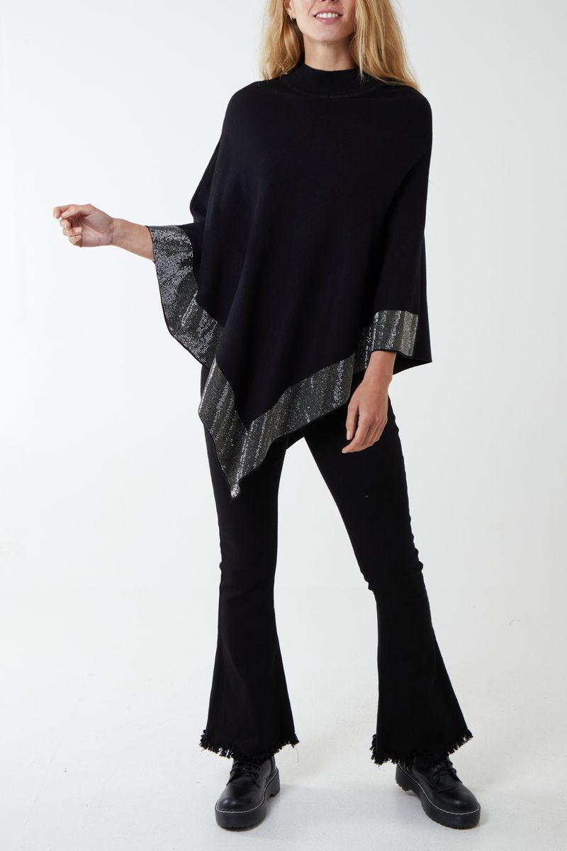 High Neck Diagonal Diamante Poncho