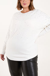 Stud & Diamante Embellished Knit Jumper