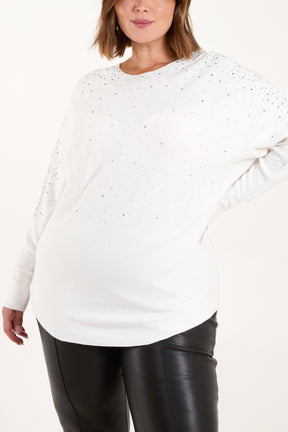 Stud & Diamante Embellished Knit Jumper