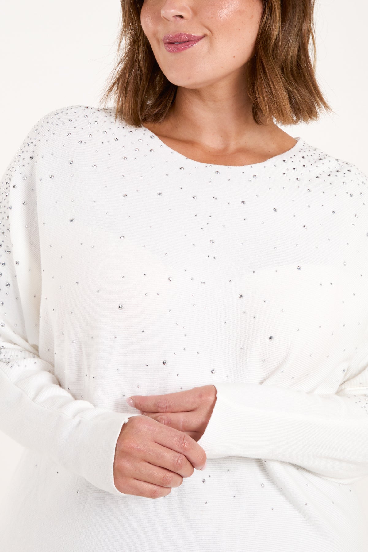 Stud & Diamante Embellished Knit Jumper