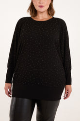 All-Over Diamante Batwing Top