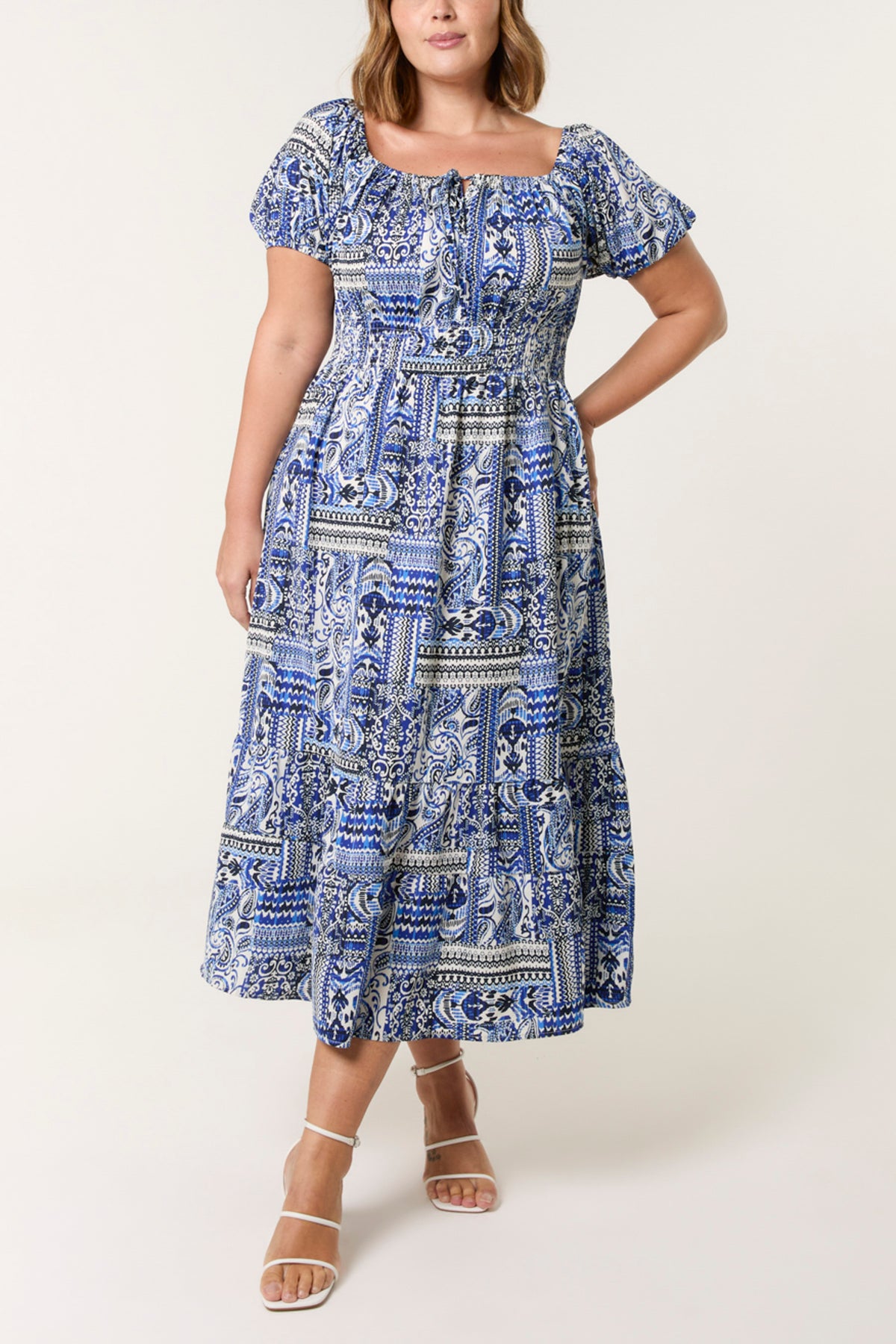 Curve Mixed Print Square Neck Maxi Dress