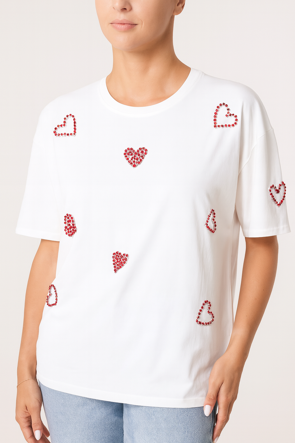 Embellished Hearts Cotton T-Shirt