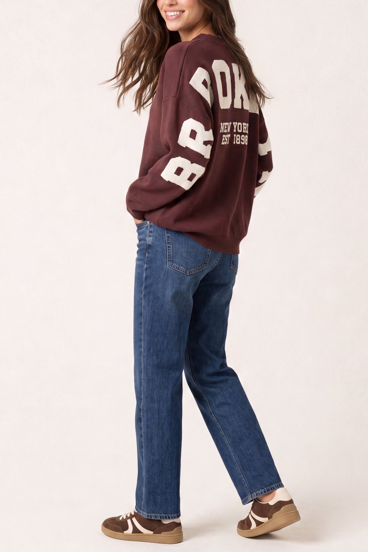 Brooklyn Slogan Knit Jumper