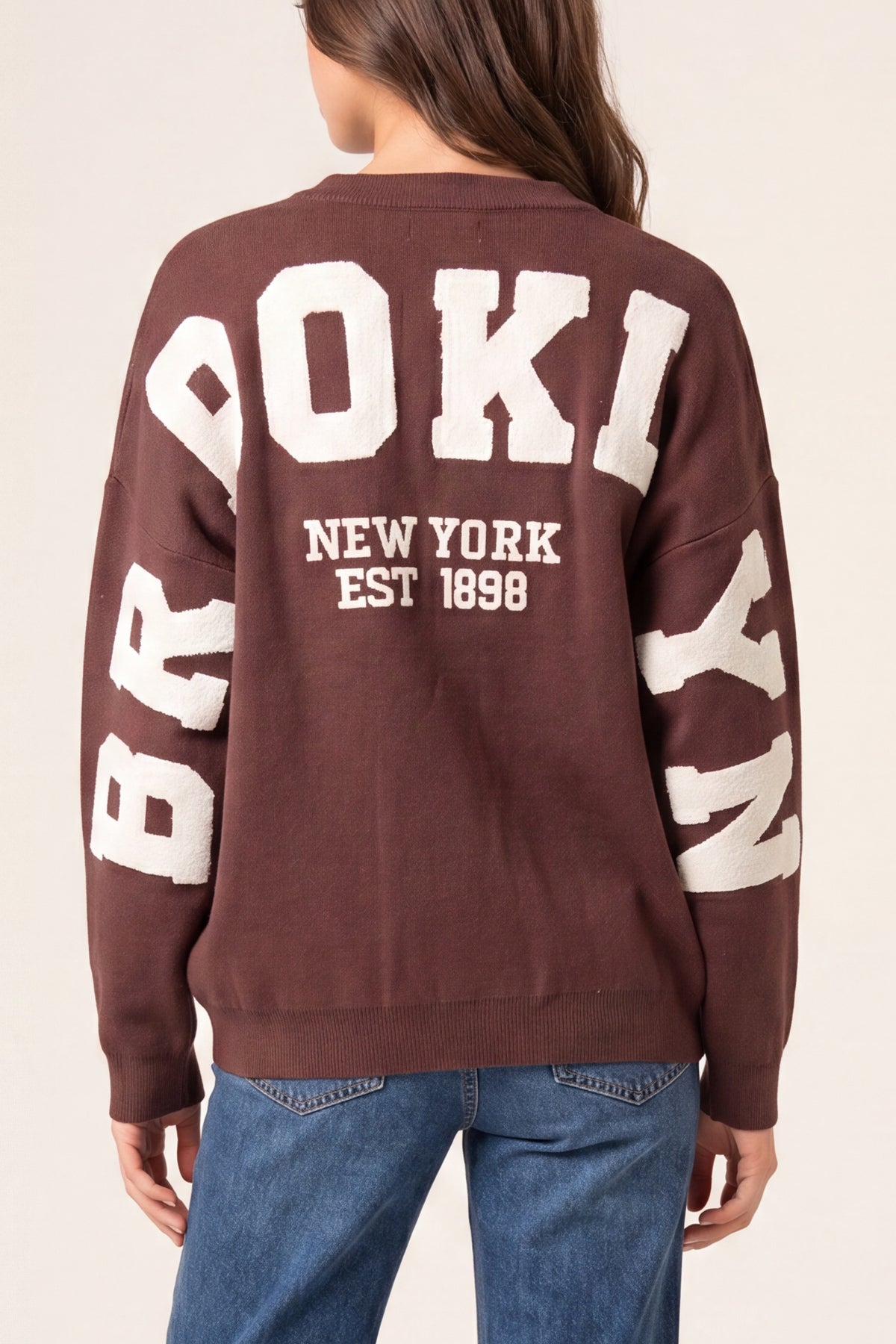 Brooklyn Slogan Knit Jumper