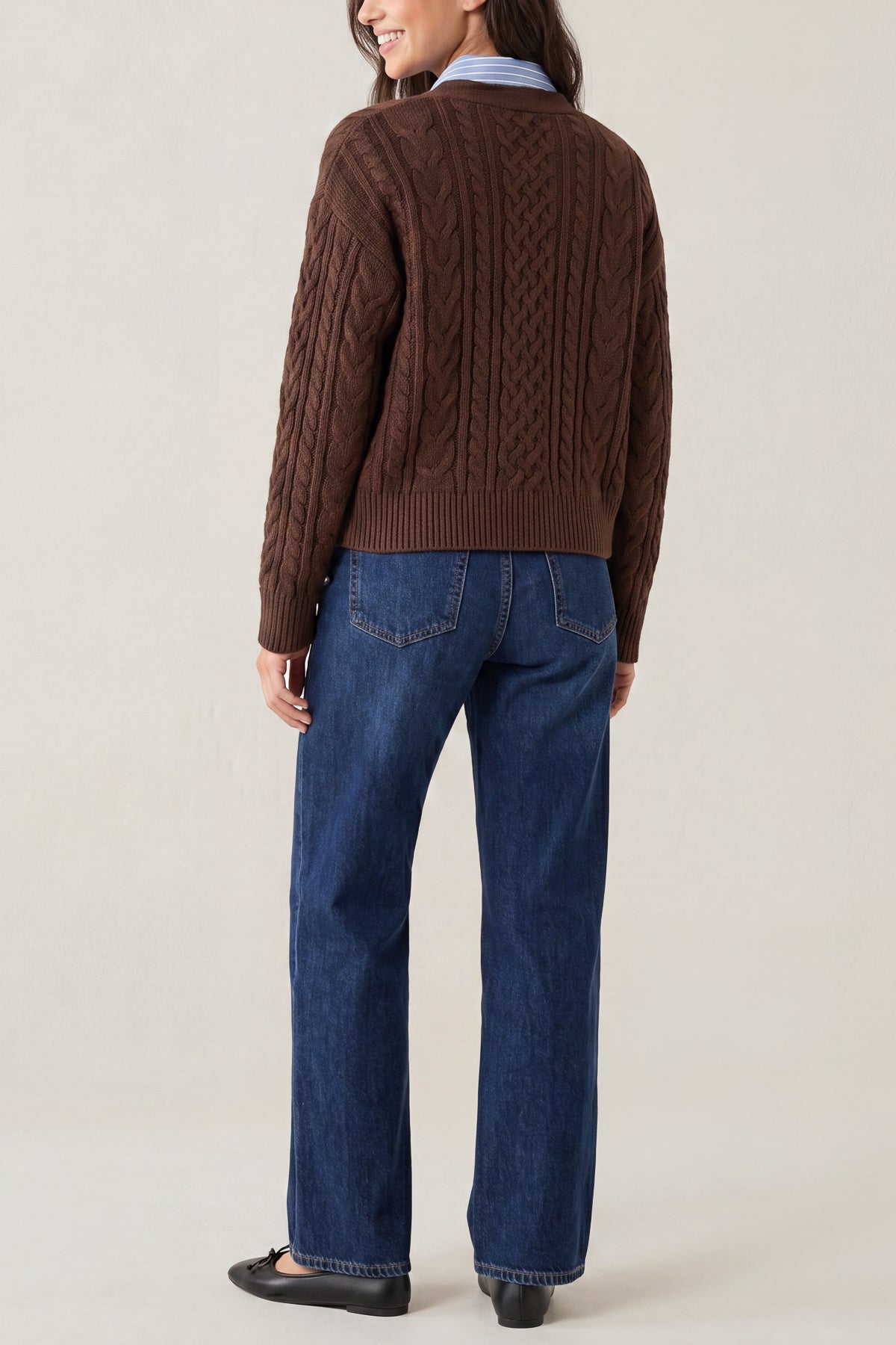 Cable Knit Cardigan With Collar