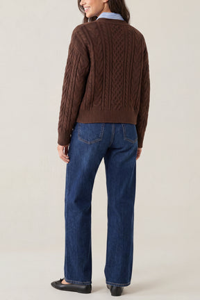 Cable Knit Cardigan With Collar