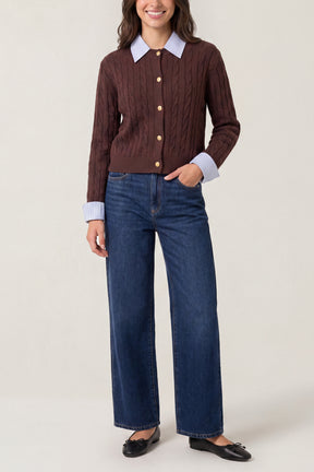 Cable Knit Cardigan With Collar