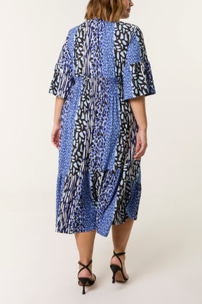 Curve Mixed Print V-Neck Midi Dress
