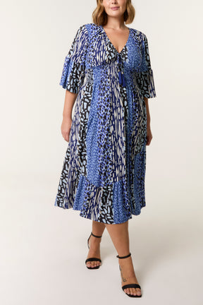 Curve Mixed Print V-Neck Midi Dress