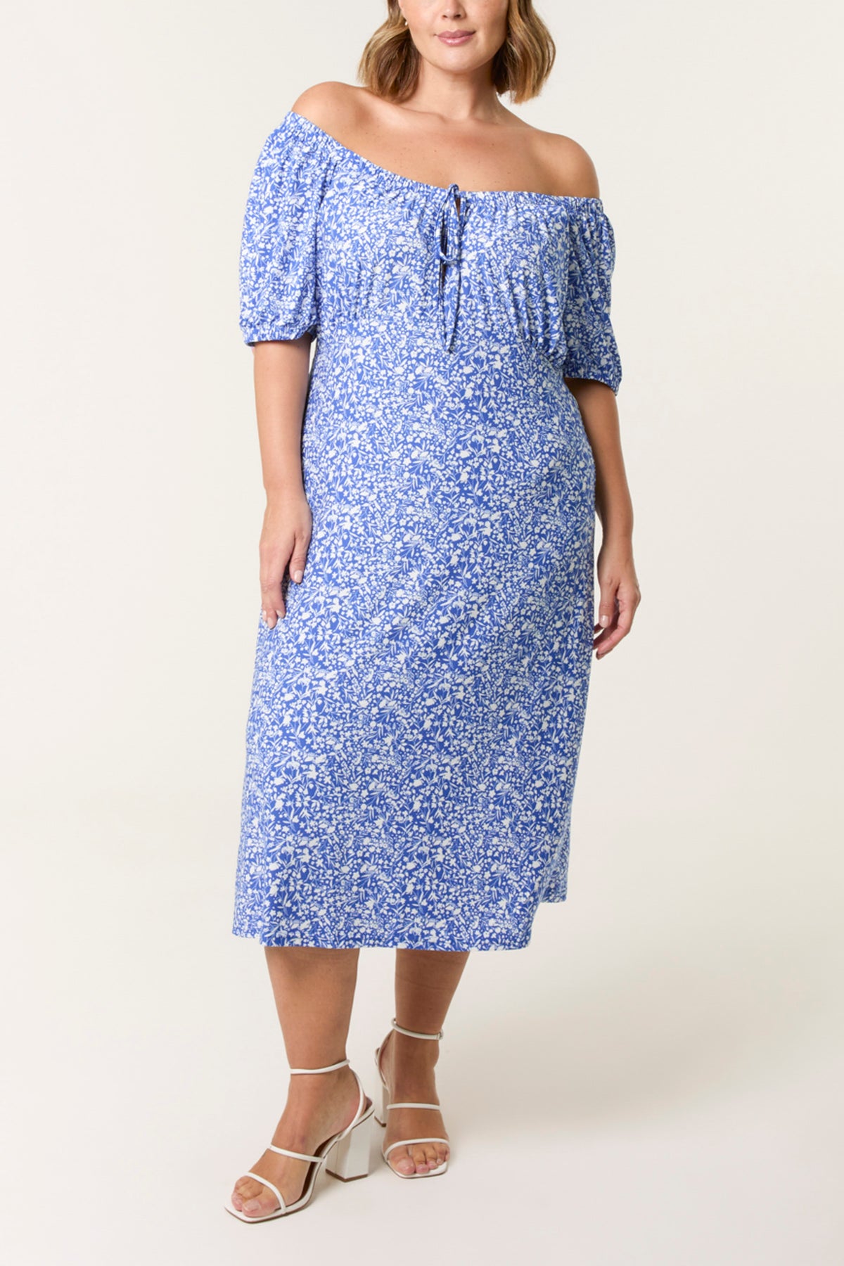 Curve Ditsy Floral Milkmaid Midi Dress