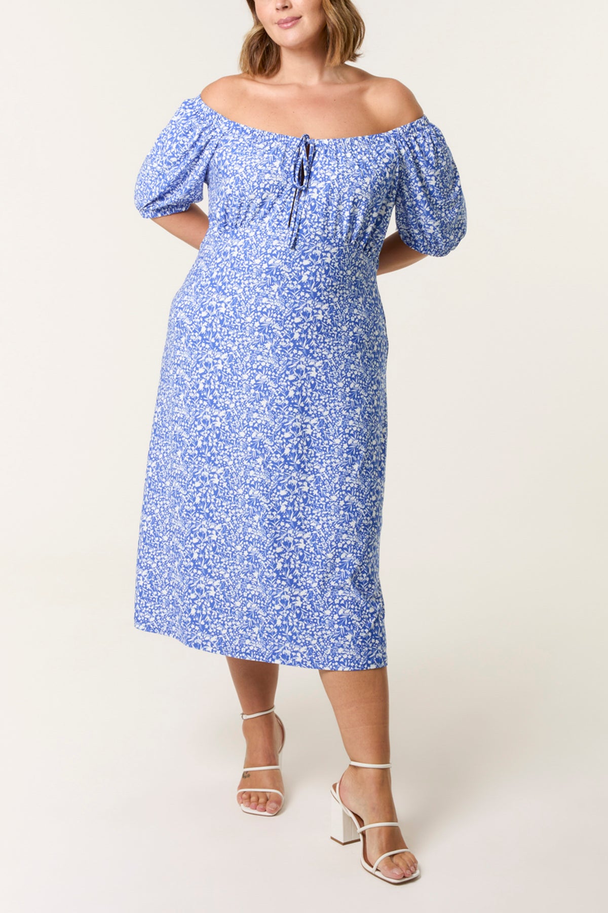 Curve Ditsy Floral Milkmaid Midi Dress