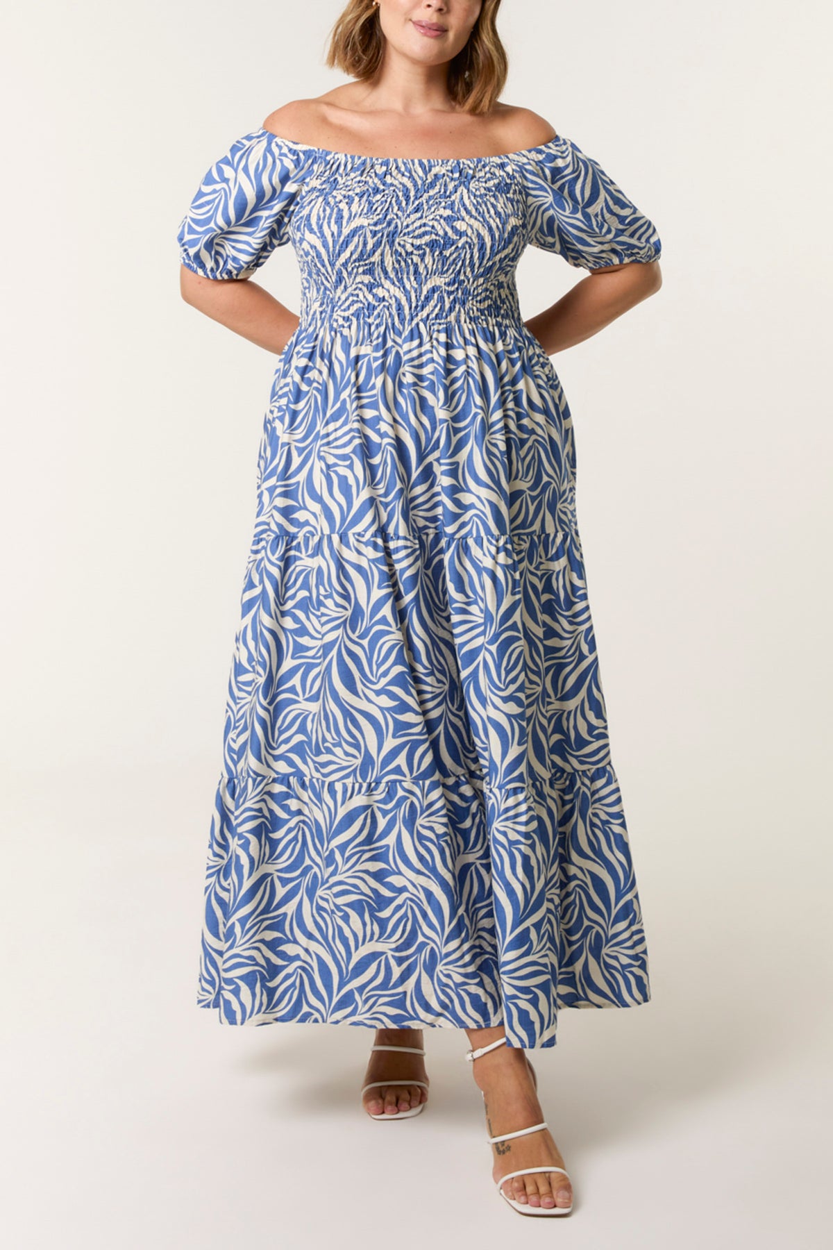 Curve Swirl Print Bardot Maxi Dress