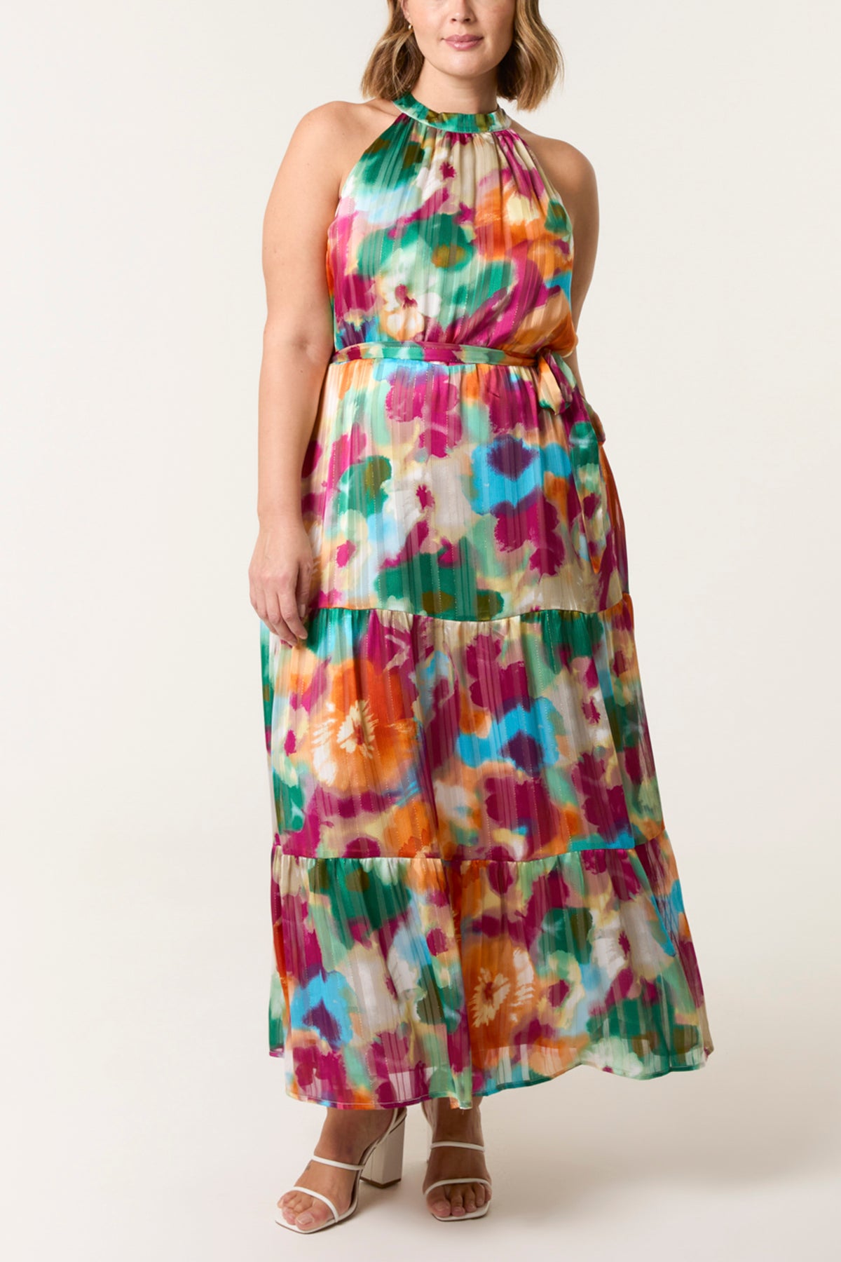 Curve Watercolour Floral Halter Neck Maxi Dress