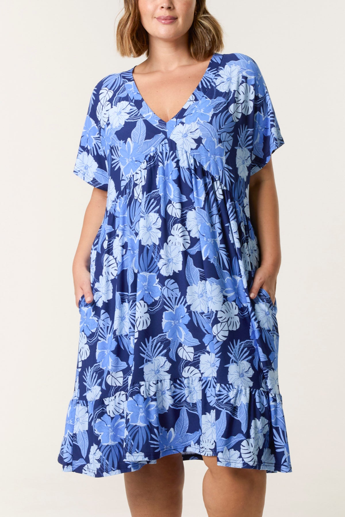 Curve Floral V-Neck Smock Dress