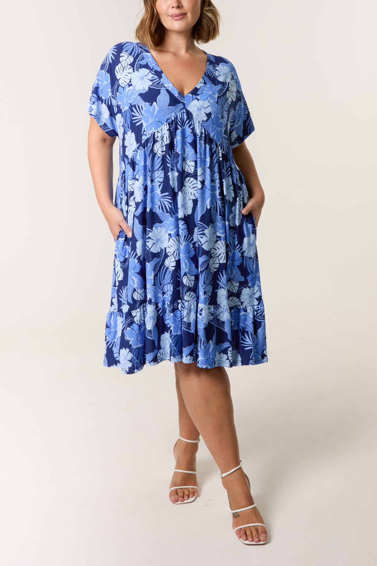 Curve Floral V-Neck Smock Dress