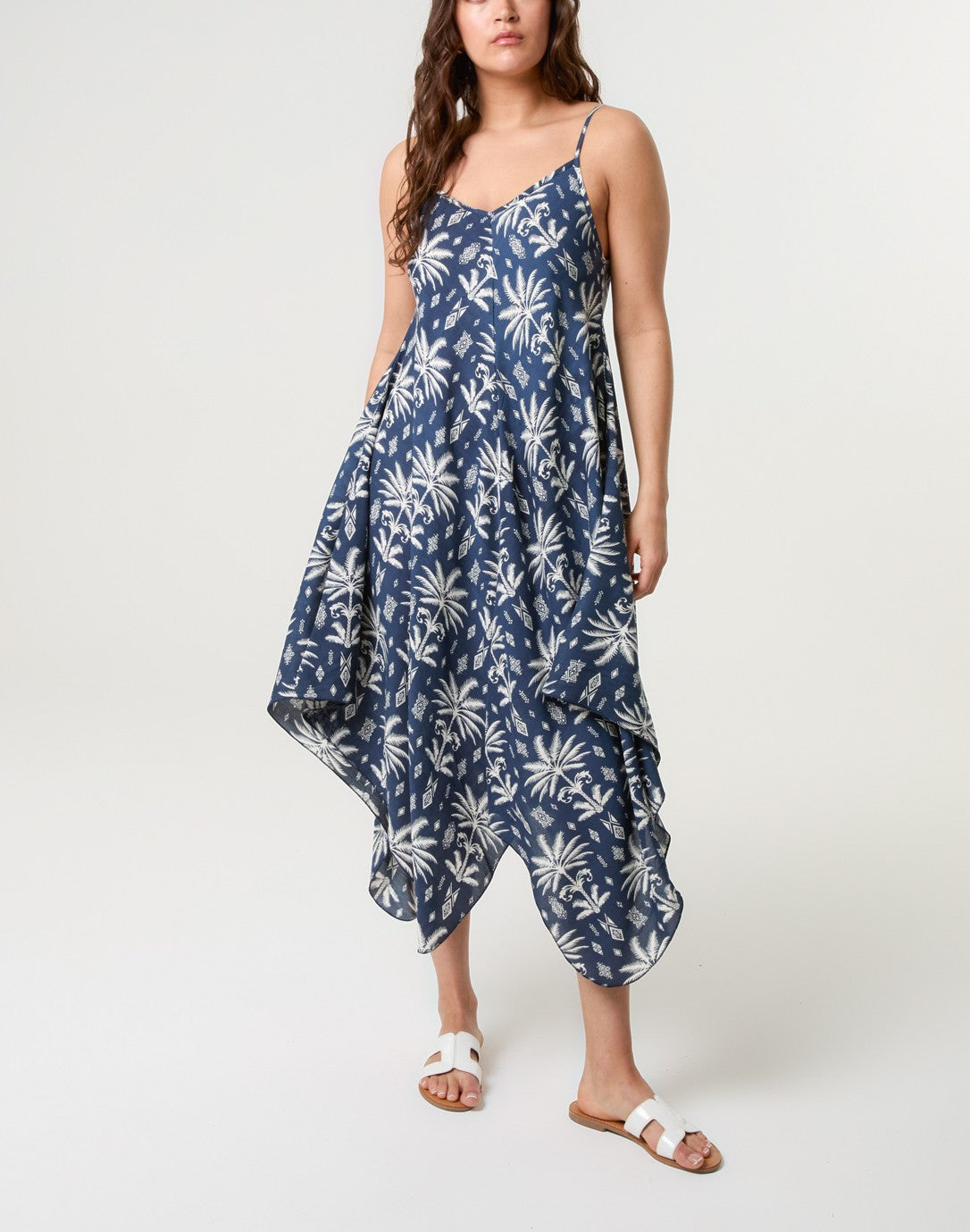 Palm Tree Print Hanky Hem Dress