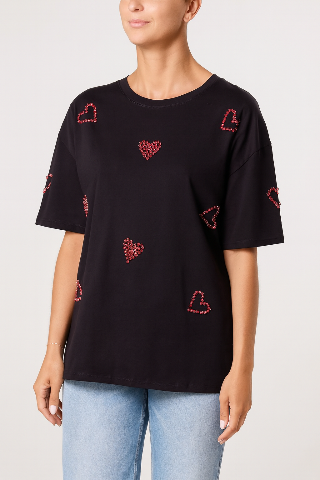 Embellished Hearts Cotton T-Shirt
