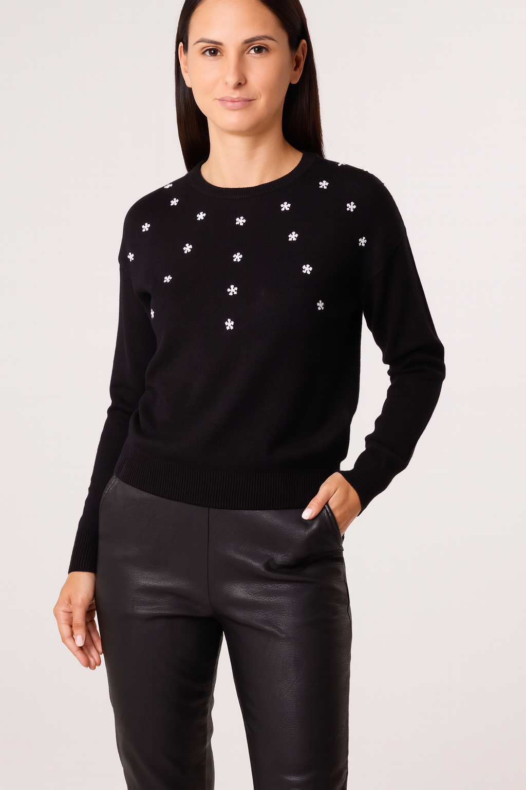 Diamante Ditsy Floral Round Neck Jumper