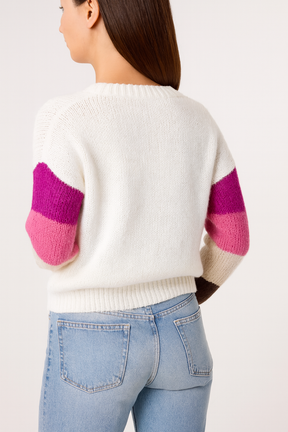 Colourful Floral Embroidery Striped Jumper