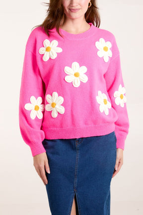 Knitted Daisies Crew Neck Jumper