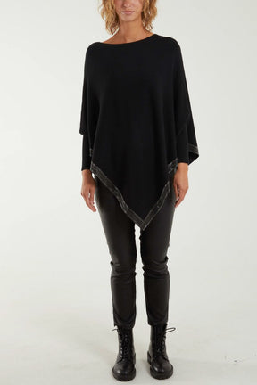 Slash Neck Diagonal Diamante Poncho