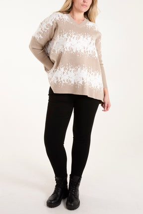 V-Neck Abstract Animal Print Jumper