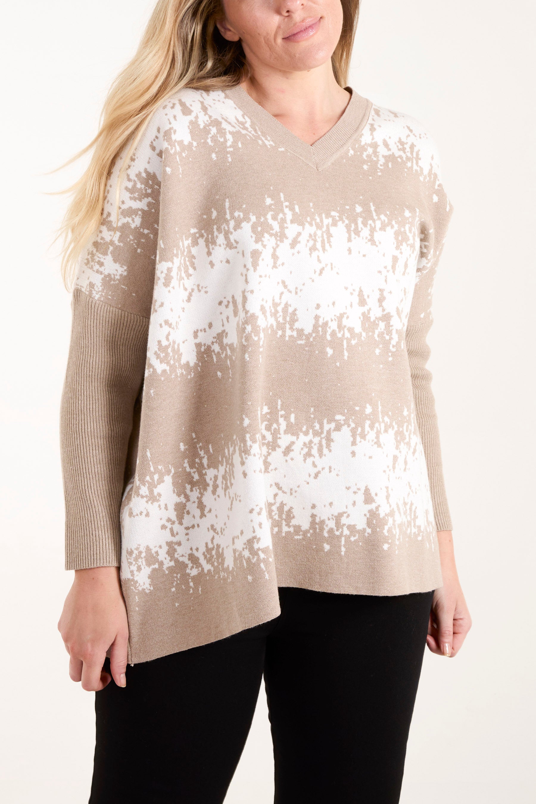 V-Neck Abstract Animal Print Jumper
