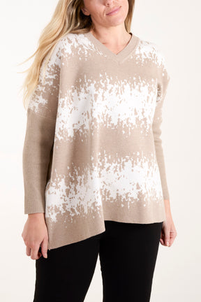 V-Neck Splatter Print Jumper