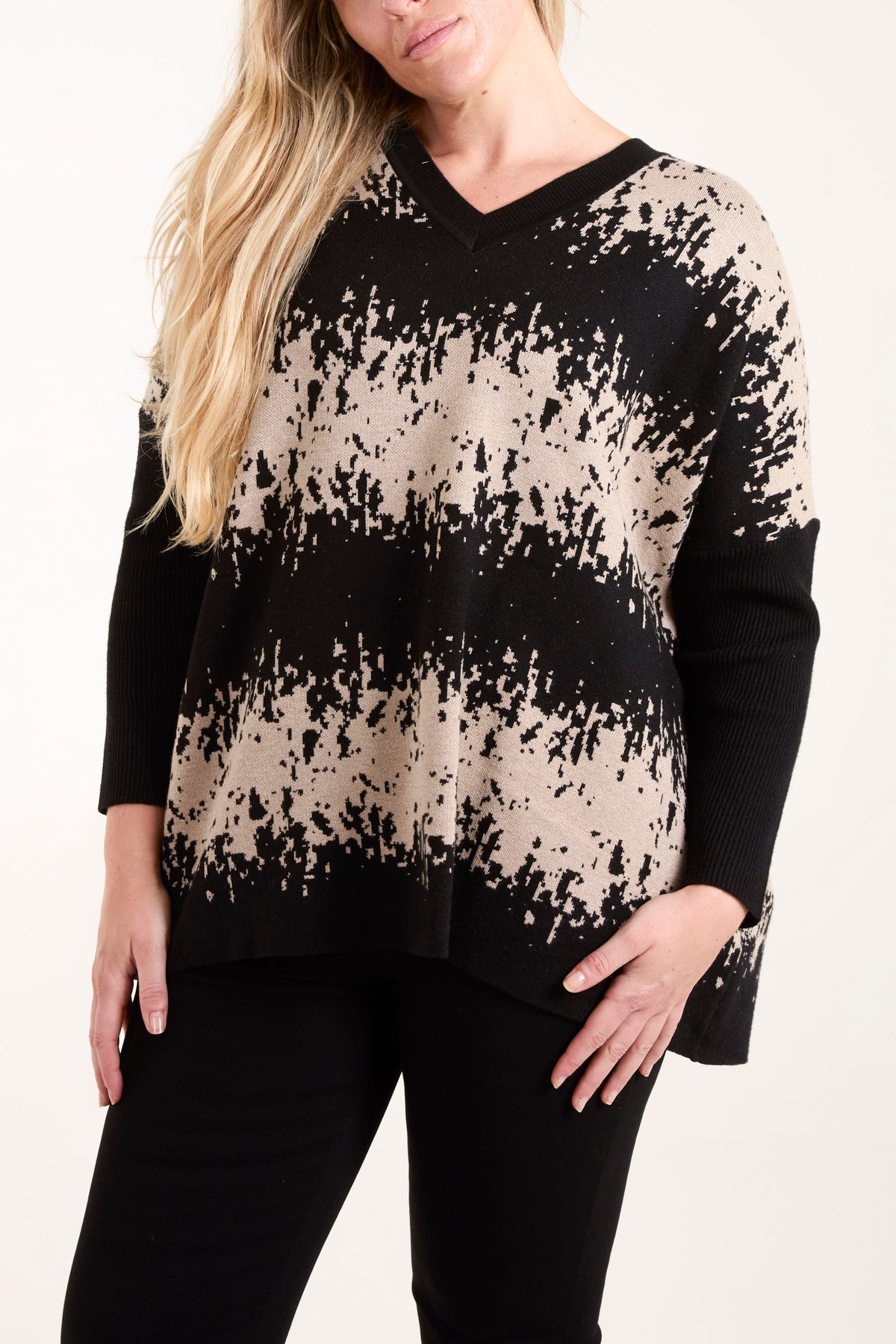 V-Neck Abstract Animal Print Jumper
