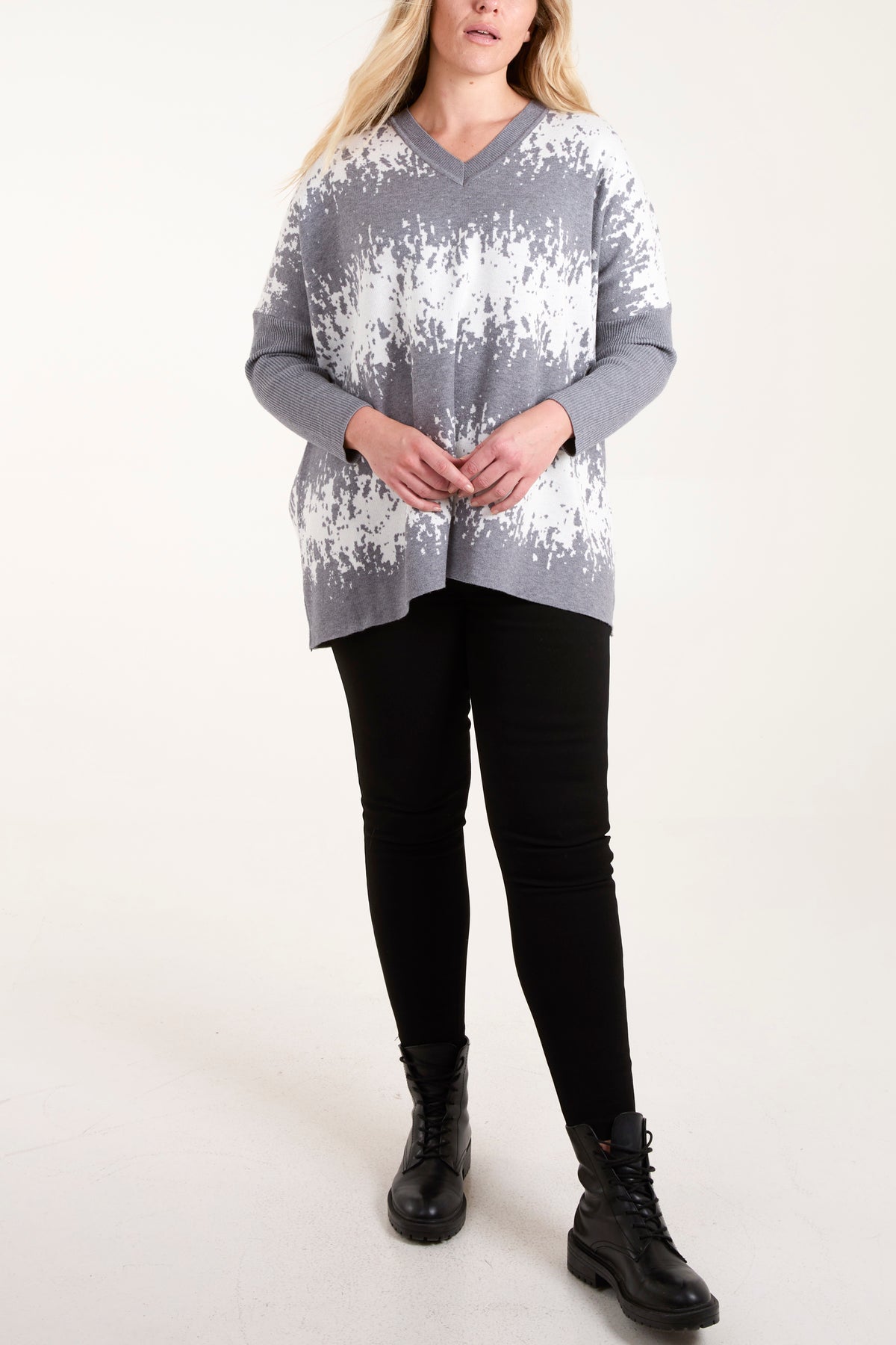 V-Neck Splatter Print Jumper