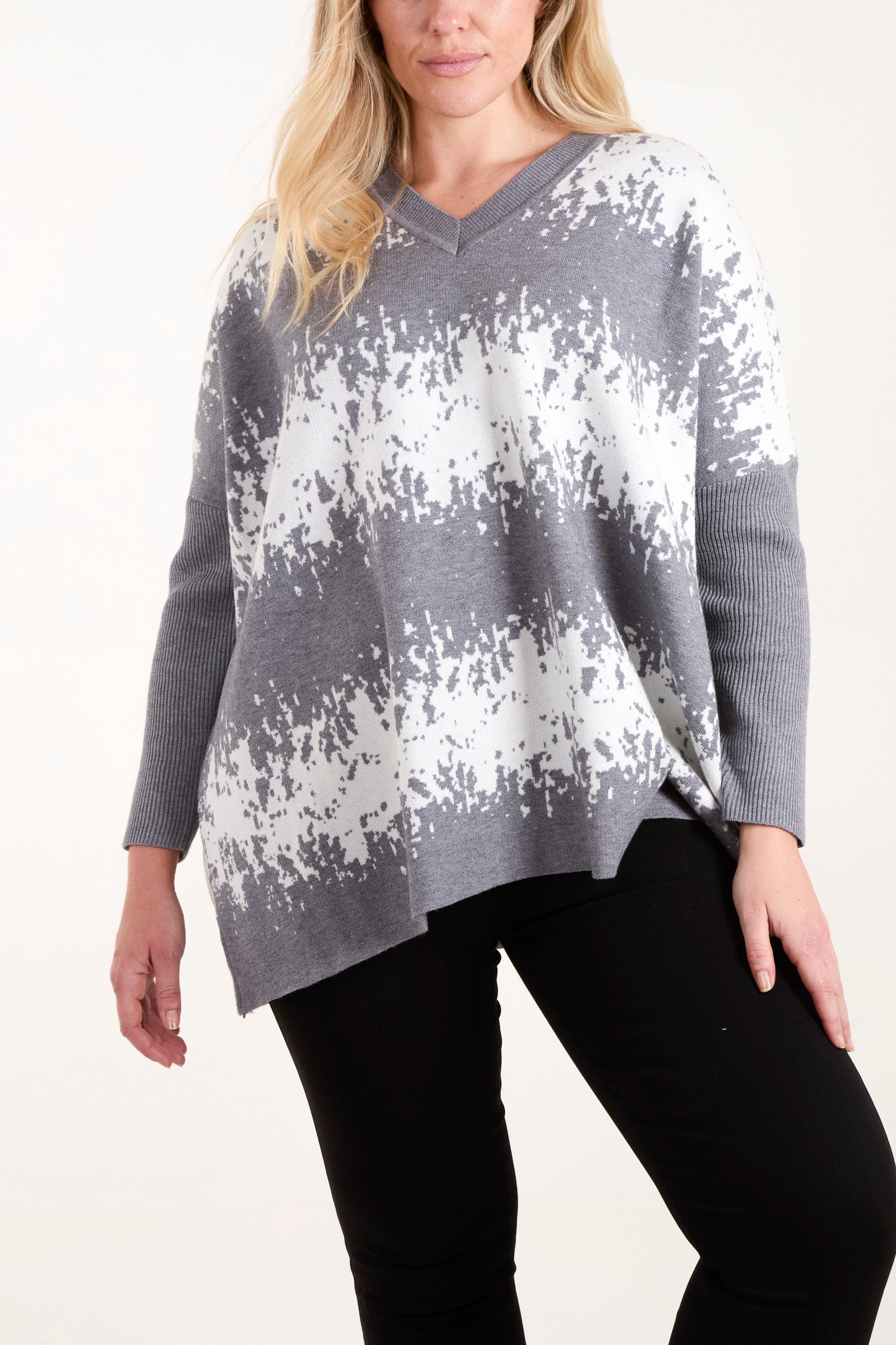 V-Neck Abstract Animal Print Jumper