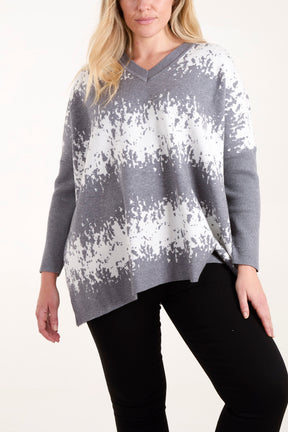 V-Neck Abstract Animal Print Jumper