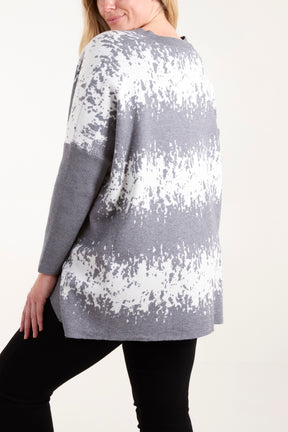 V-Neck Abstract Animal Print Jumper