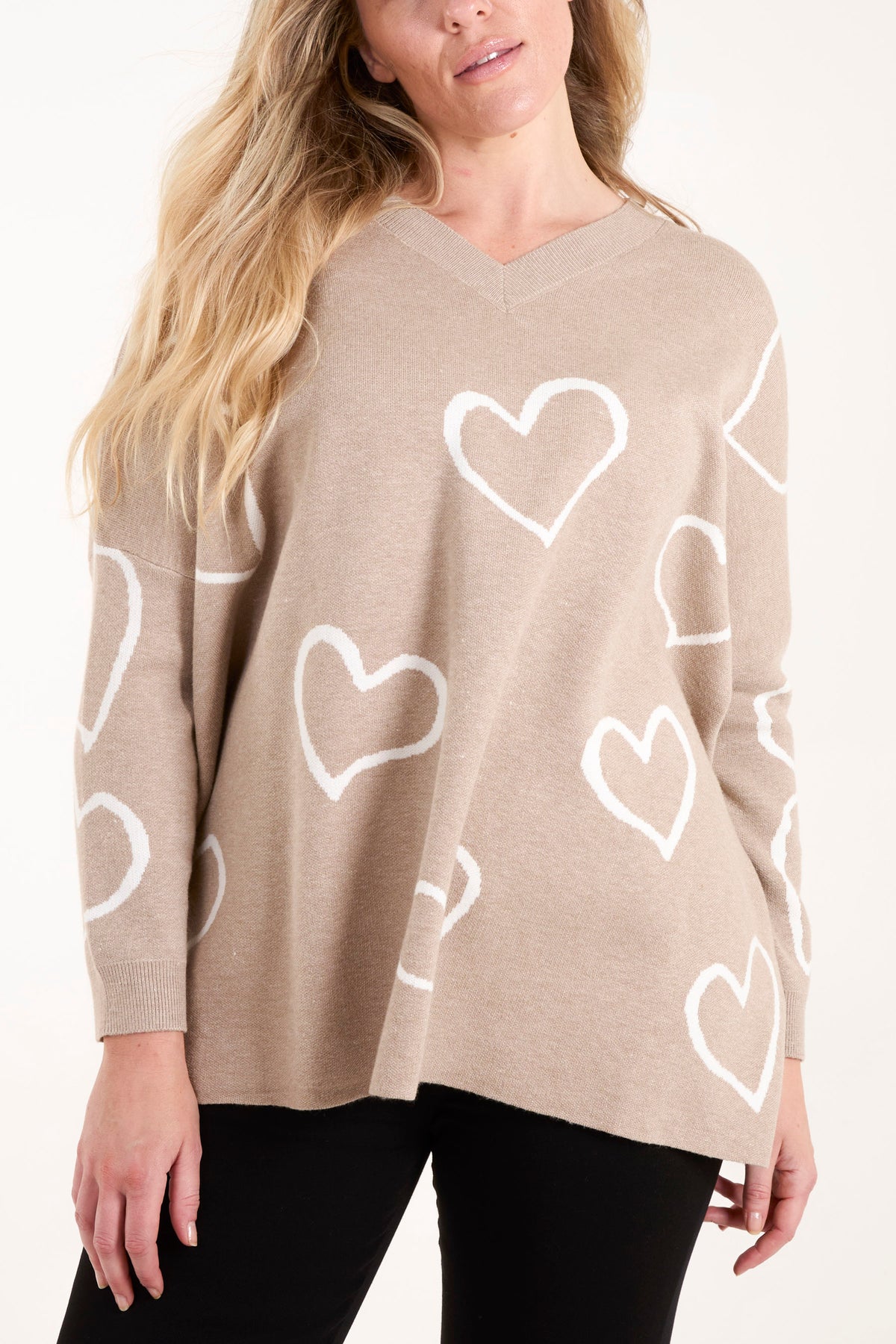 Heart Pattern V-Neck Jumper