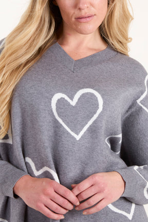 Heart Pattern V-Neck Jumper