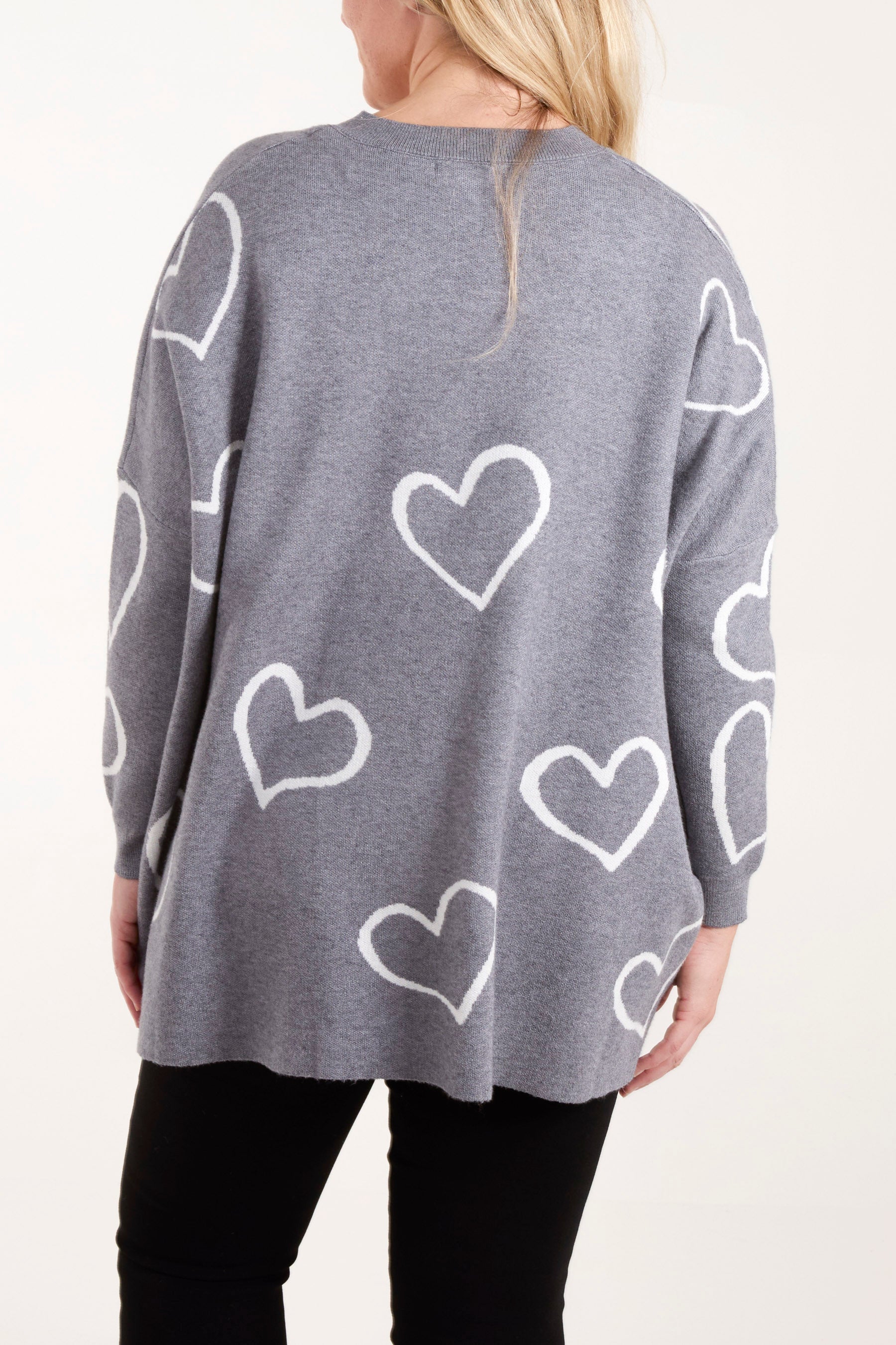 Heart Pattern V-Neck Jumper