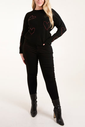 Rhinestone Heart Long Sleeve Jumper
